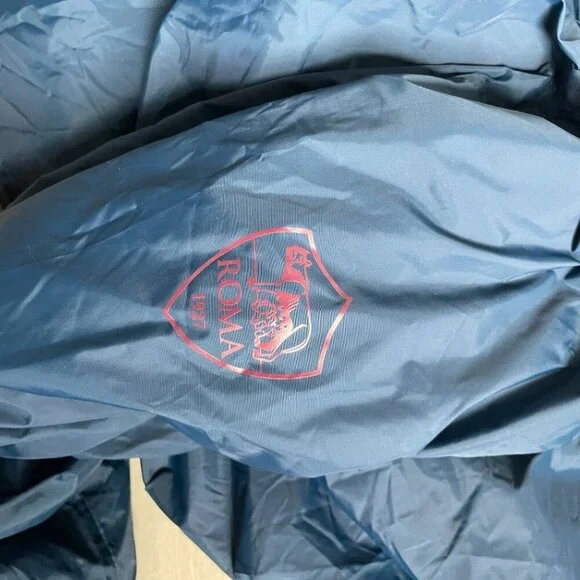 AS Roma Full Zip Windbreaker Rain Jacket Women's XL Blue Hooded Soccer Football